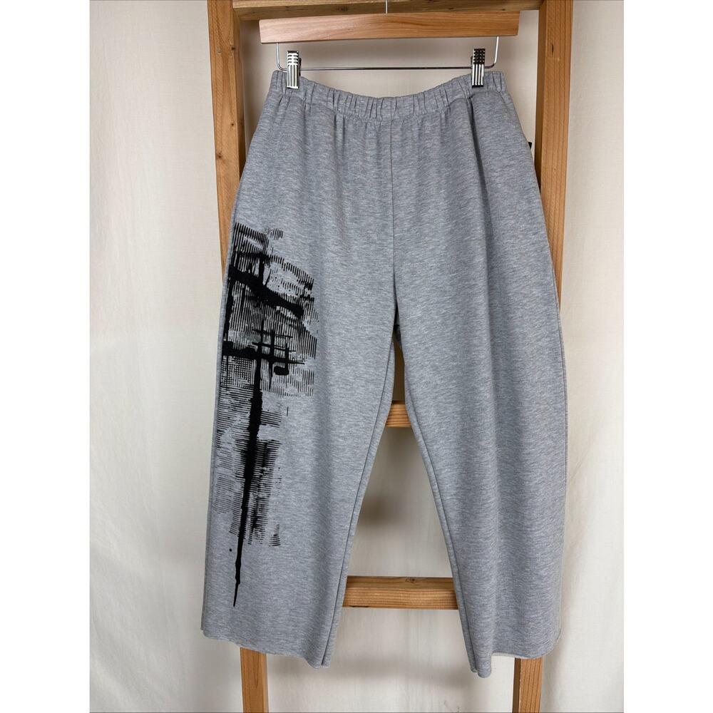 NWT Sydney FLP113-SC Gray Elastic Waist Raw Hem Fleece Pants #0746 Size XL